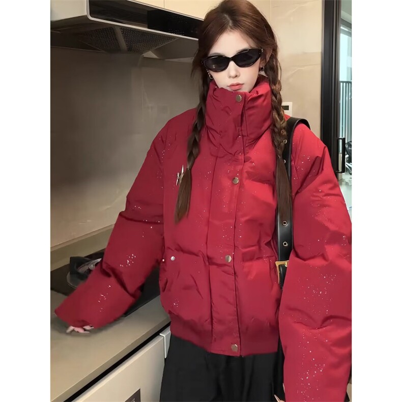 纯色立领短款棉服外套男女同款2025冬季加厚面包服保暖黑色棉衣,男装棉衣,星座506A