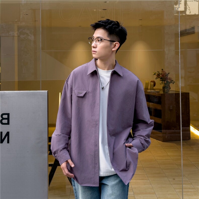 韩版高级设计感衬衫春秋潮流宽松休闲百搭长袖衬衣男CS277-P40，男装衬衫，星座208-5