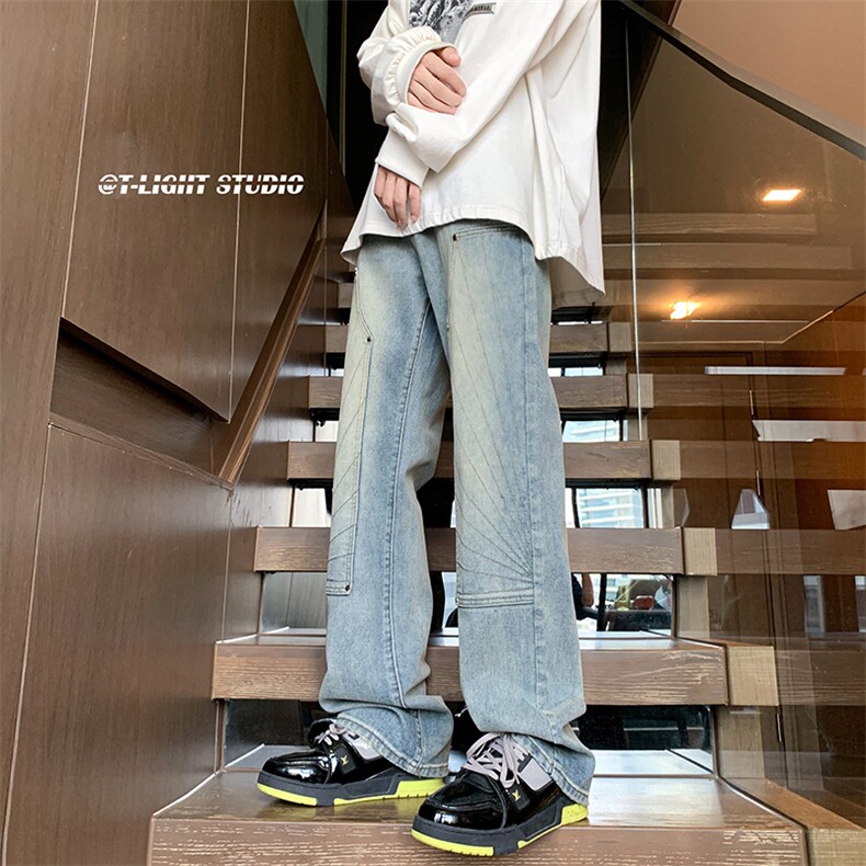 B221美式ins高街暗黑小众铆钉伐木裤牛仔裤LK23145-P65控88,男装牛仔裤,电商B221