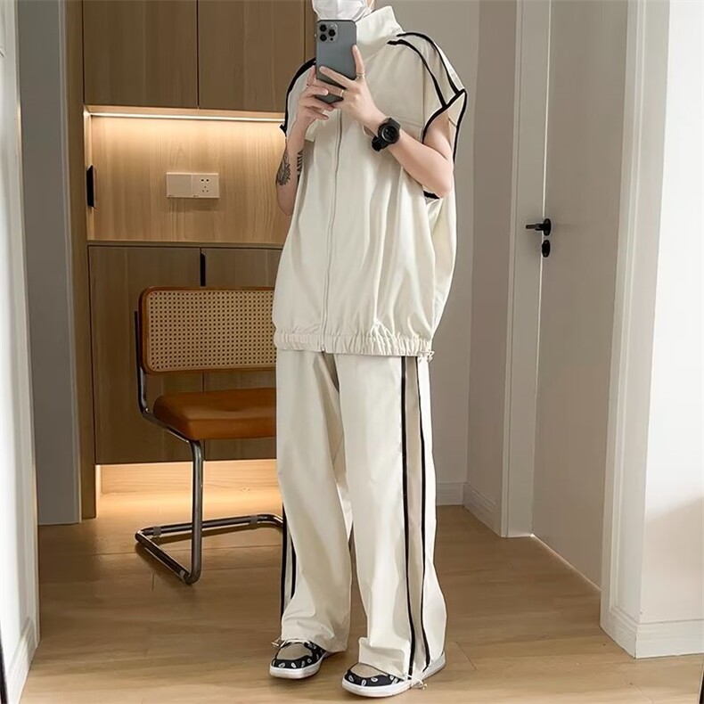 套装男韩版潮流高街帅无袖外套ins宽松2023夏季新款长裤W4872-P58，男装休闲套装，星座412-2