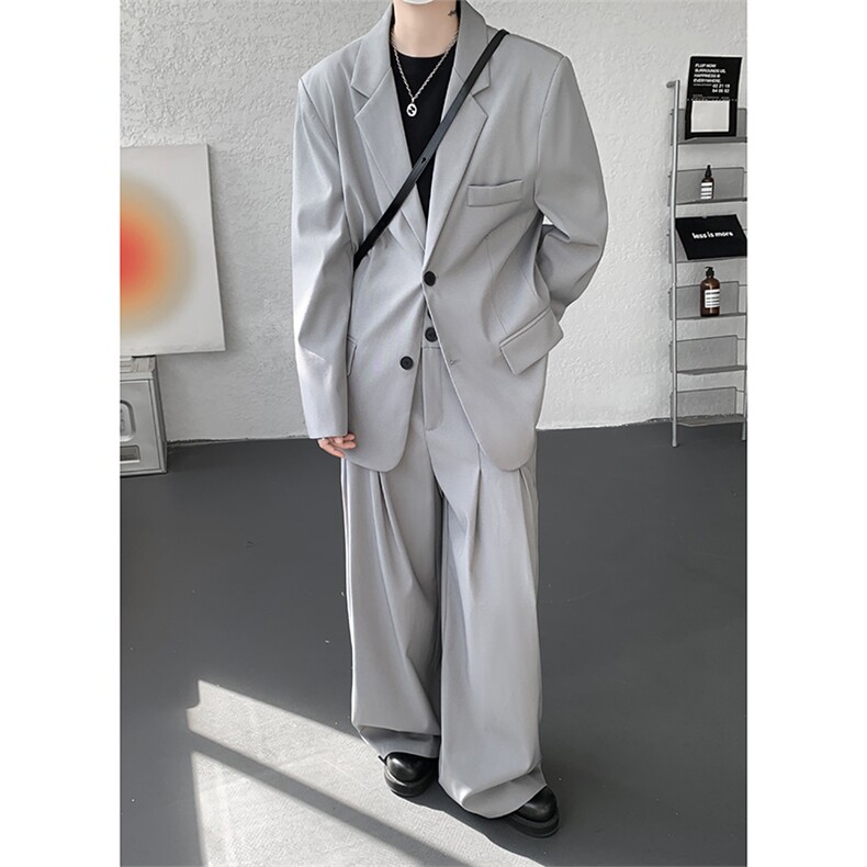 潮流休闲西装外套高级痞帅宽松韩版自带垫肩西服外套可整套搭配,男装西服,电商B319