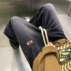 春季牛仔裤男松紧腰宽松拖地裤潮流阔腿休闲长裤子男N08825-P48，男装牛仔裤，星座308B-1