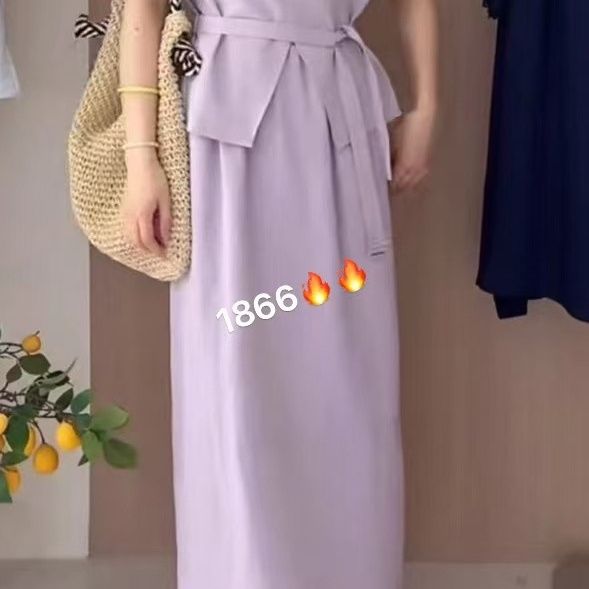 夏季新款两件套连衣裙女韩版设计感无袖上衣收腰显瘦中长裙子图片