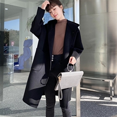 2025年秋季休闲连帽时尚百搭通勤简约双面呢羊毛大衣，女装双面呢大衣，琳尚羊绒