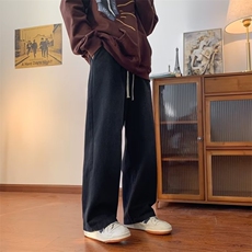 美式复古牛仔裤男水洗黑色阔腿长裤高街宽松直筒拖地裤NJ50P38，男装牛仔裤，星座1116-2