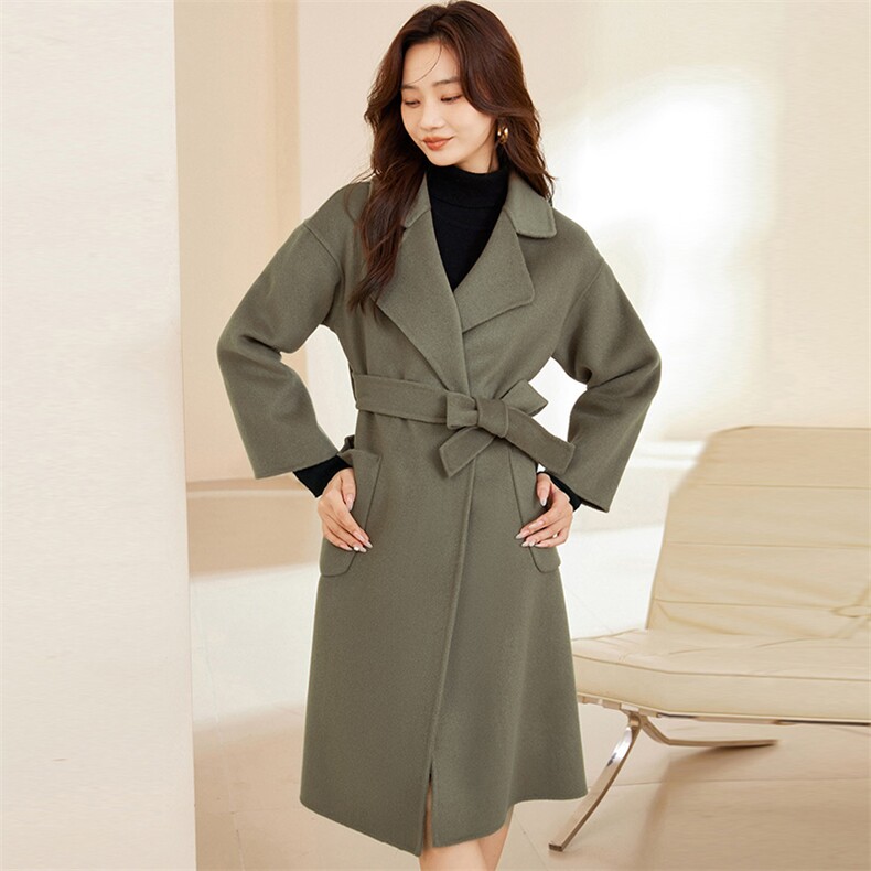 新款秋冬浴袍羊毛双面呢大衣女士哦长款修身绵羊毛外套,女装双面呢大衣,温鑫双面呢