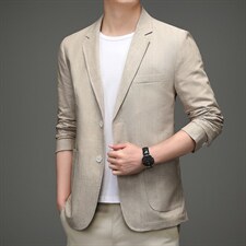 高档时尚气质轻便西装春秋简约亚麻休闲男士休闲西服HM2537-P215，男装西服，星座1105-3