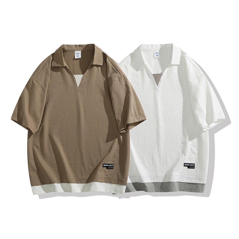 冰氧仿棉短袖日系白底体恤休闲百搭纯色POLO衫男上衣TC3143-P35,男装T恤,星座717