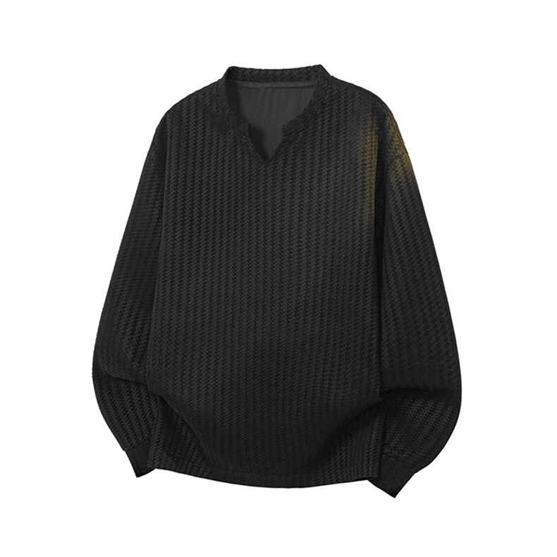 美式高街千鸟格子长袖T恤男女亨利V领英伦雅痞休闲宽松长袖打底衫，男装T恤，电商A443