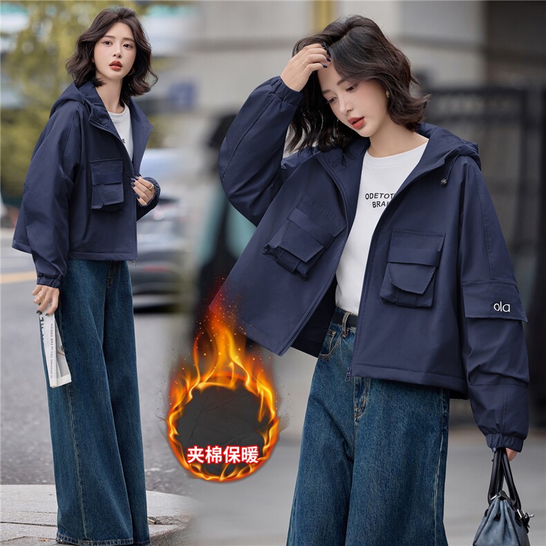 2025年冬季新款时尚短款棉服休闲工装派克服棉衣,女装棉衣/棉服,依路服饰