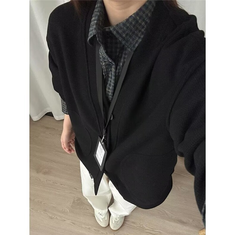 华夫格开衫外套男款秋季慵懒风松弛感针织衫美式cleanfit重磅卫衣,男装夹克,星座506A