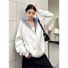 开衫连帽卫衣外套男女秋冬2025新款拼接格子设计感宽松上衣，女装短外套，星座410-7