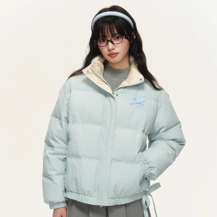 韩系多巴胺撞色羽绒棉服外套女冬季ins甜美蝴蝶结立领奶棉袄,男装棉衣,星座1210-1