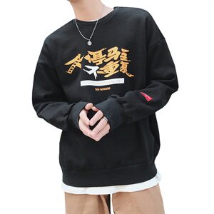 WY907-P45加绒P50秋冬港风大码加厚韩版宽松情侣印花圆领套头卫衣图片