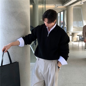 简约韩系老钱风高级感翻领拉链针织毛衣半拉链设计上衣PL139/P75图片
