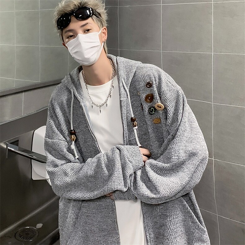 美式复古设计感针织连帽外套男小众早春慵懒卫衣开衫潮牌,男装卫衣,星座716-4