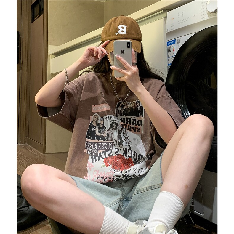 中性2026夏季宽松水洗复古短袖T恤美式男女情侣装夏装半袖S178P38,男装T恤,电商A233-1