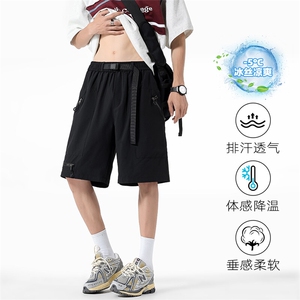 特批P29无差价夏季港风可调节腰带拉链凉感冰丝工装短裤男DK5816图片