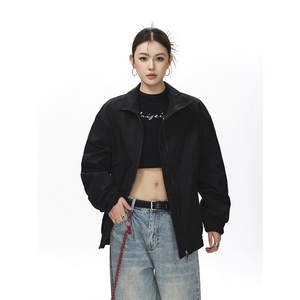 美式罗纹拼接袖子褶皱大码M-5XL教练夹克女JK78056P69控105图片