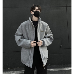 冬装新品弯刀袖毛呢加棉夹克棉衣休闲纯色加厚外套男G1104P108,胖子潮男搭配夏天图片