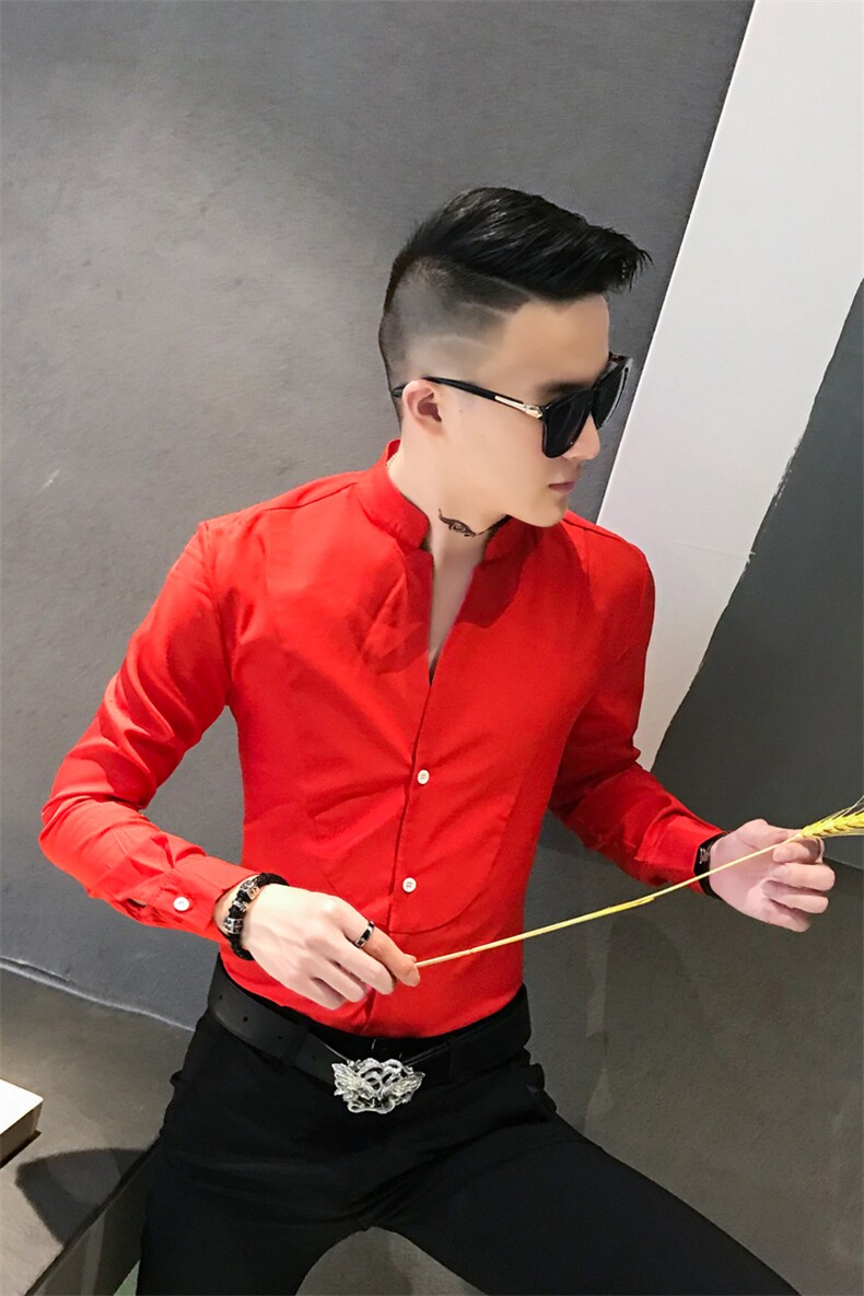 312A-836-P50新款立领纯色修身衬衫男发型师网红夜场工装衬衫-F,男装衬衫,星座312A-5