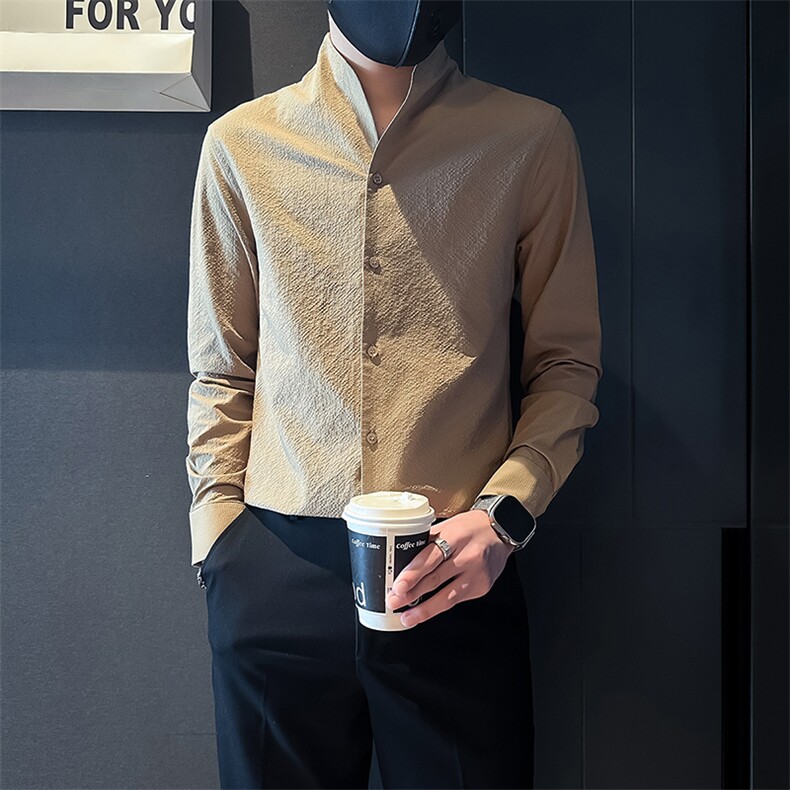 店主风立领衬衫男长袖高级感修身英伦社会小伙301C-CS08-P58控78,男装衬衫,星座301C（原B323）