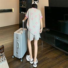 高级感时尚运动套装女夏季新款洋气减龄印花圆领短袖短裤两件套潮，女装套装/套裙，江南