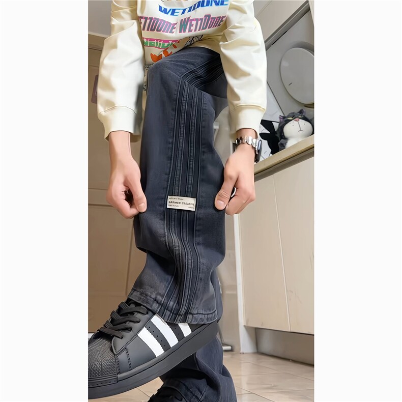 !2025三条杠贴标牛仔裤男阔腿裤815A-XKZ315-特P50控78,男装牛仔裤,星座815A