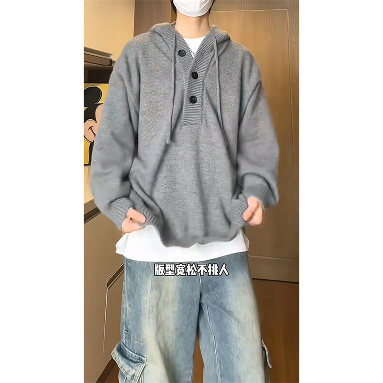 重磅秋冬装北极绒开衫毛衣美式复古休闲慵懒风针织衫加厚连帽外套,男装针织衫/毛衣,电商A486