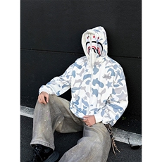 美式复古连帽迷彩卫衣拉链开衫潮春秋男女鲨鱼外套JK0641-P50，男装夹克，星座308B-1