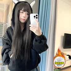480G重磅加绒硬挺boxy男女美式高街卫衣铆钉杜宾犬耳朵开衫厚外套，女装短外套，电商A486