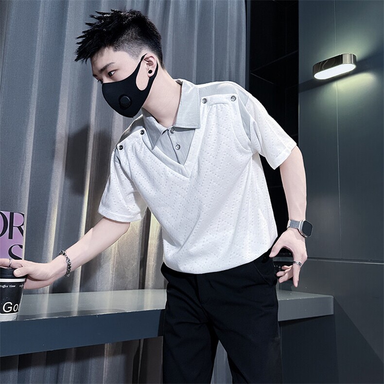 重磅特殊面料拼接短袖polo衫男高级社会小伙301C-PL25-特P58控88，男装Polo衫，星座301C（原B323）