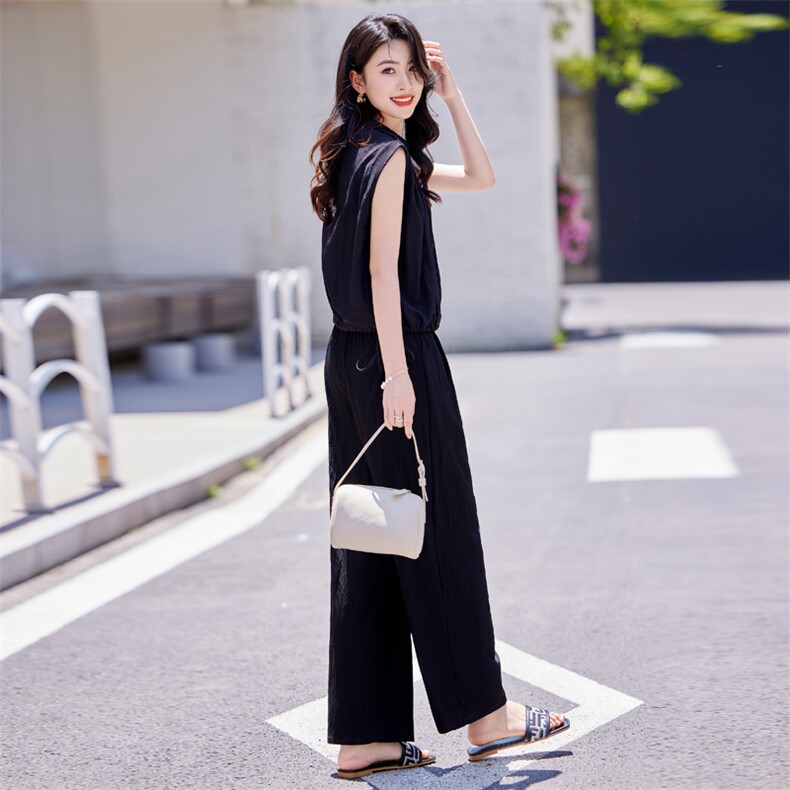 时尚气质套装2024夏季新款女休闲纯色宽松慵懒圆领薄款两件套,女装套装/套裙,梦懿尔