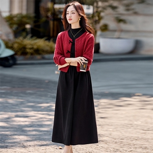 秋冬气质范两件套女2025新款针织线衫外套淑女范连衣裙套装裙图片