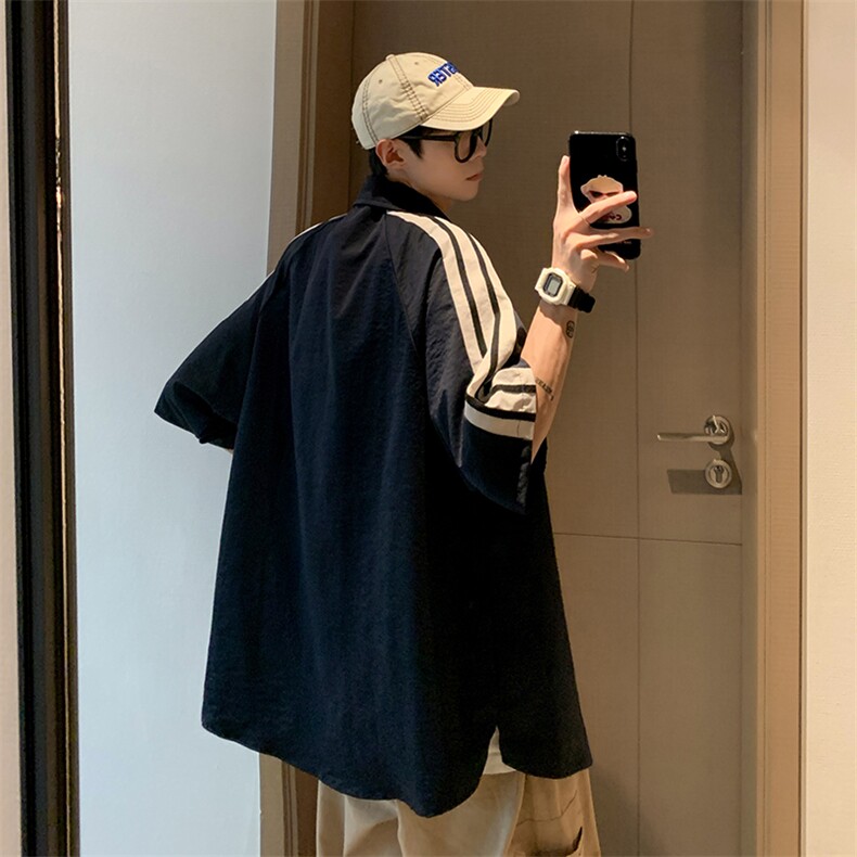2023夏季新款t恤短袖男宽松潮流港风衬衫半袖时尚百搭cs3507-p45,男装衬衫,星座717