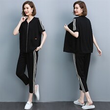 2023夏季新款简约时尚优雅气质圆领休闲舒适两件套，女装套装/套裙，江忆布依
