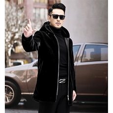 WL1920秋冬新款男士金貂绒大衣中长款连帽风衣仿貂绒P420，男装皮衣，电商B360