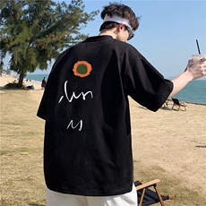 老纯棉情侣装克莱因蓝菊花短袖T恤A430-1-WT150，男装T恤，电商A426-1(原A430-1)