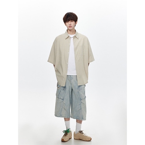 宽松细条纹五分袖衬衫男KD688-P45图片