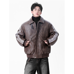 自拍无影墙男模  品质pu皮  保暖三条杠棉衣 KD188-P145图片