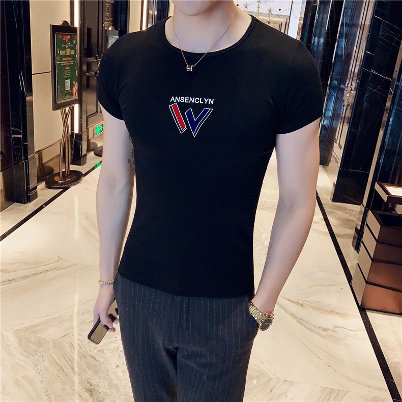 5065-p35短袖T恤男夏季纯棉高弹螺纹面料圆领修身T恤男,男装T恤,电商D303