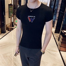 5065-p35短袖T恤男夏季纯棉高弹螺纹面料圆领修身T恤男，男装T恤，电商D303