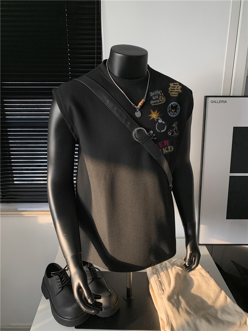 XZ809A/HBBX03/P20/控38重磅华夫格印花美式复古圆领背心,男装T恤,星座809A(原222-1)