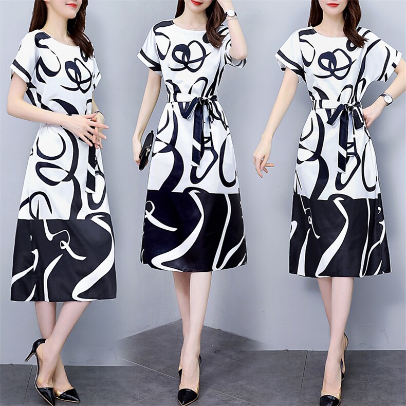 连衣裙2022年夏季减龄显瘦收腰潮流韩版短袖，女装连衣裙，时尚俏佳人