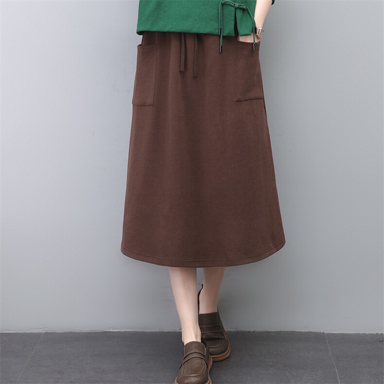 春季新款宽松拼接抽绳半身裙显瘦百搭A字裙，女装半身裙，叶笙衣