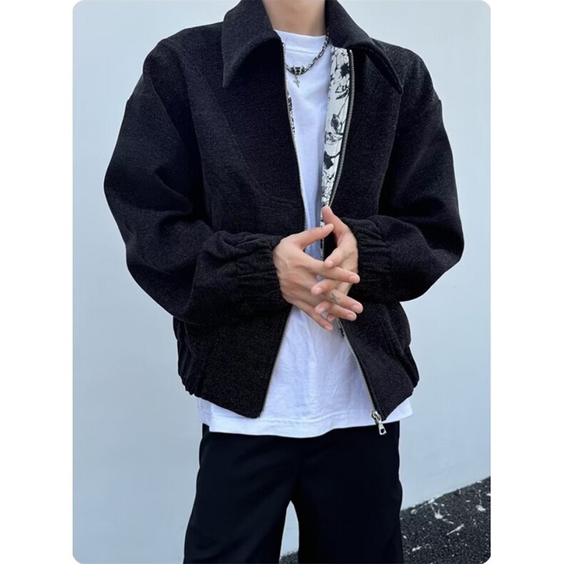 美式复古短款毛呢外套男秋冬款高级感水墨花cleanfit夹克J51,男装夹克,星座1116A（原606A-3）