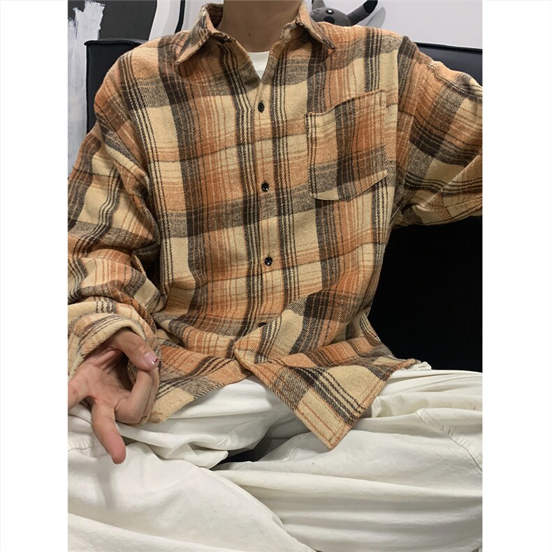 现货~磨毛格子大码长袖衬衫C5896/特P25咖啡,男装衬衫,电商A094