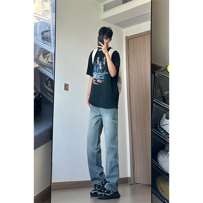 【敖瑞鹏代言】GENIOLAMODE美式星空纹牛仔裤男士秋季新款直筒裤,男装牛仔裤,电商A178