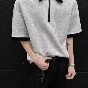 网图假两件polo衫短袖t恤男款夏季潮牌美式拼接衬衫领YY815-P32图片