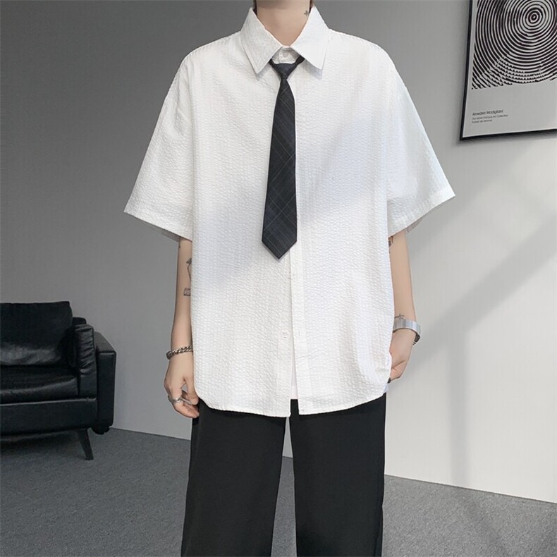 学院风jk领带条纹短袖衬衫大码休闲上衣高级感半袖衬衣DC5010/P55,男装衬衫,电商B238